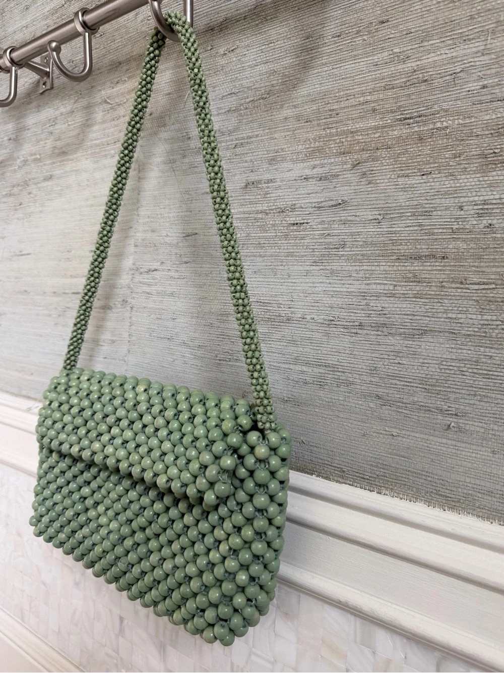 New Anthropologie fiona wood Beaded Shoulder Bag mint green purse
